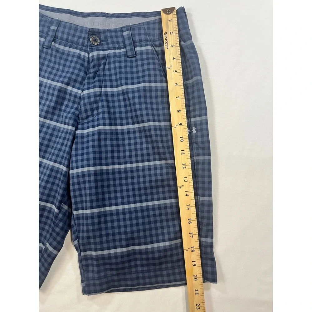 Under Armour Mens Blue Plaid Golf Shorts Size 30 Flat Front Performance Active